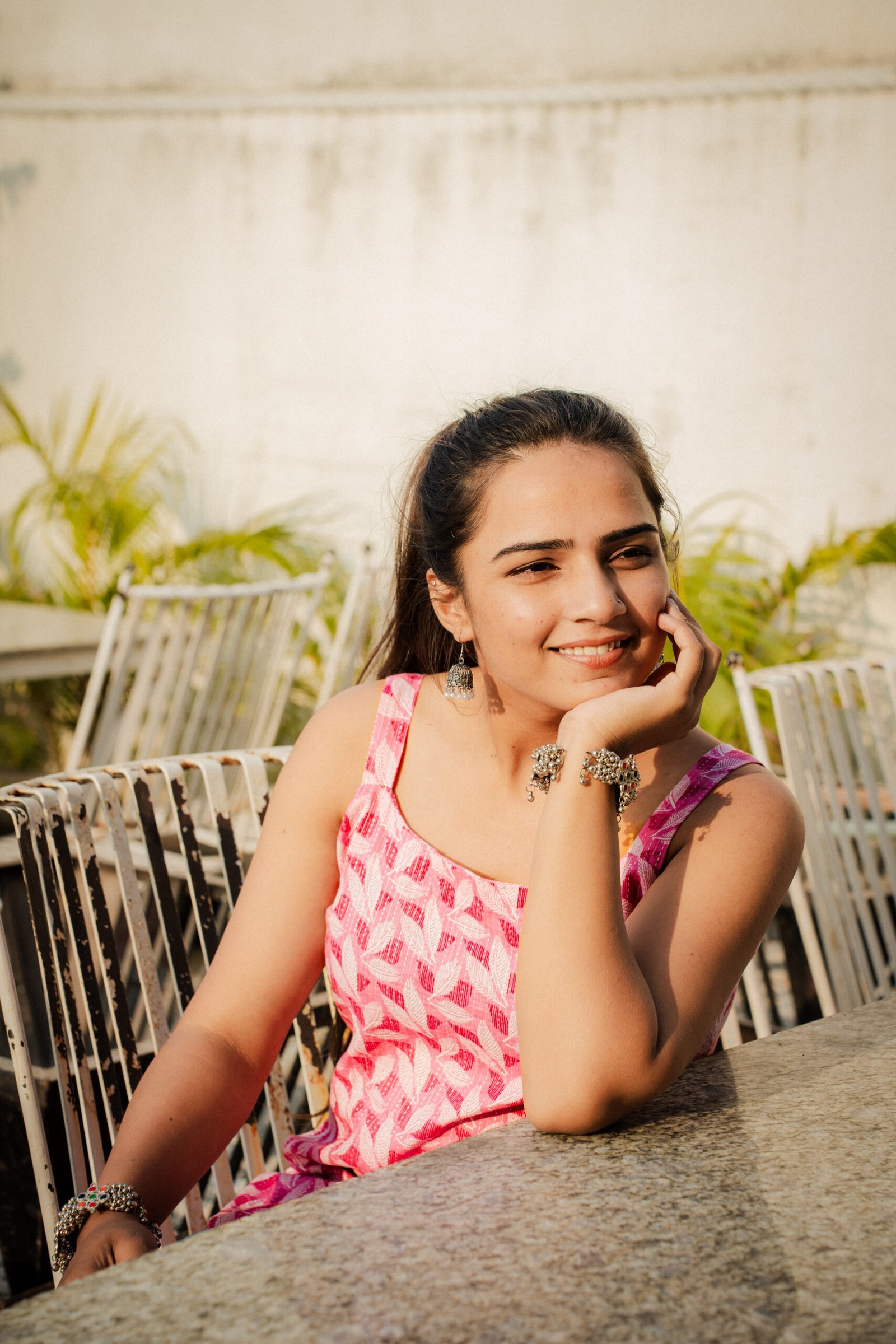Pink Printed Sleeveless Cotton Top