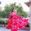 Hot Pink Floral Printed Anarkali Set plazo + gown