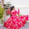 Hot Pink Floral Printed Anarkali Set plazo + gown