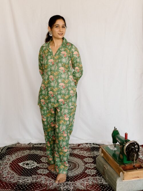 Sage Green Floral Printed Cotton Co-Ord Set