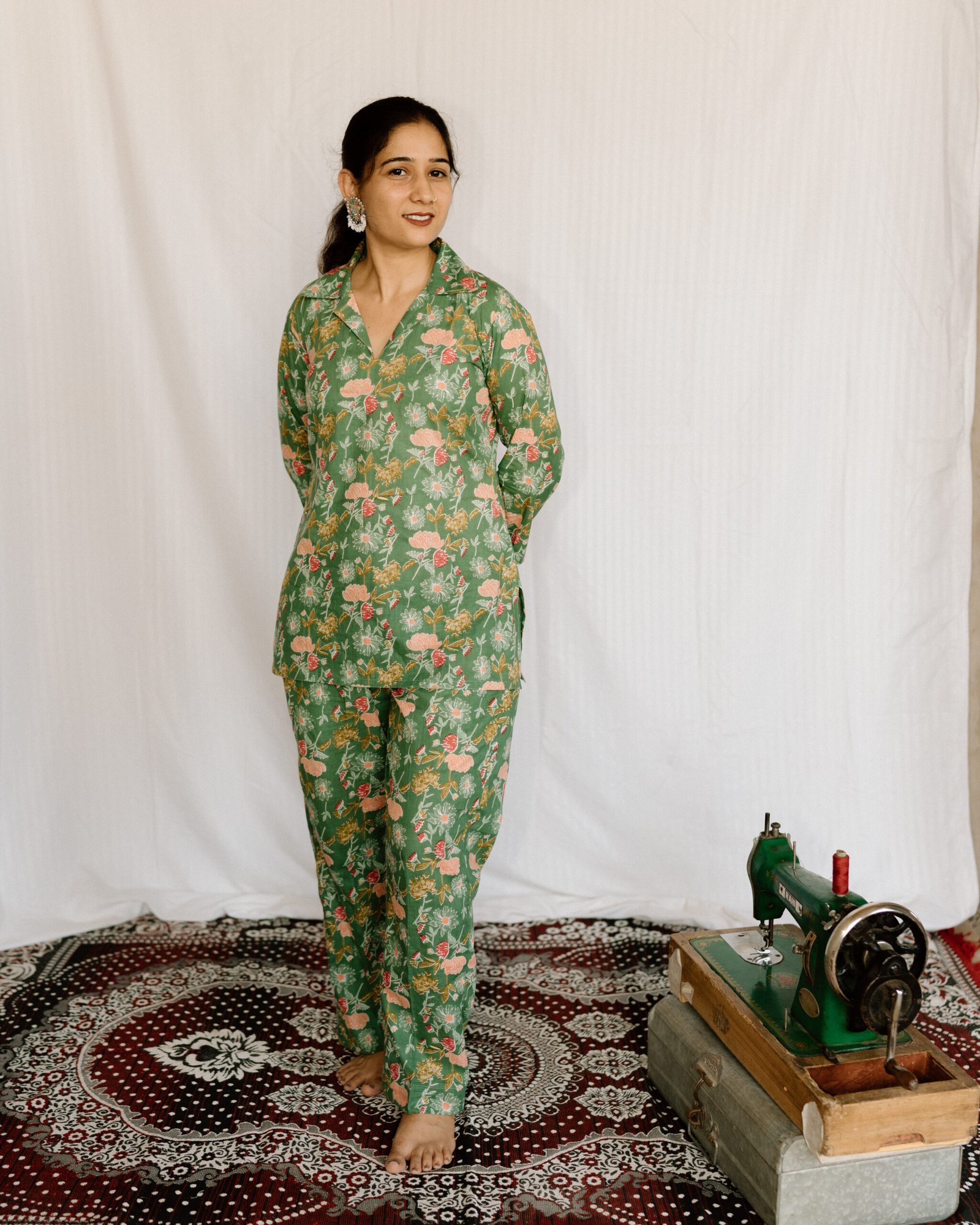 Sage Green Floral Printed Cotton Co-Ord Set