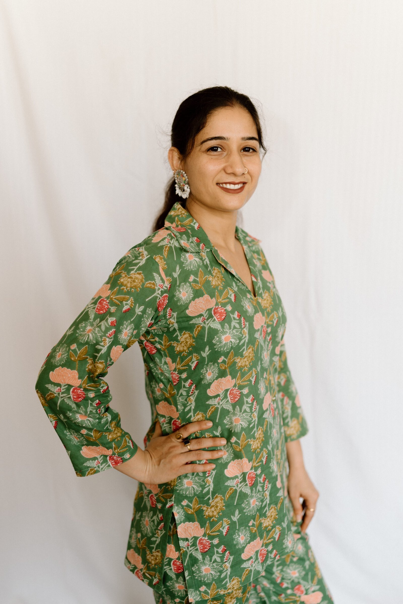 Sage Green Floral Printed Cotton Co-Ord Set