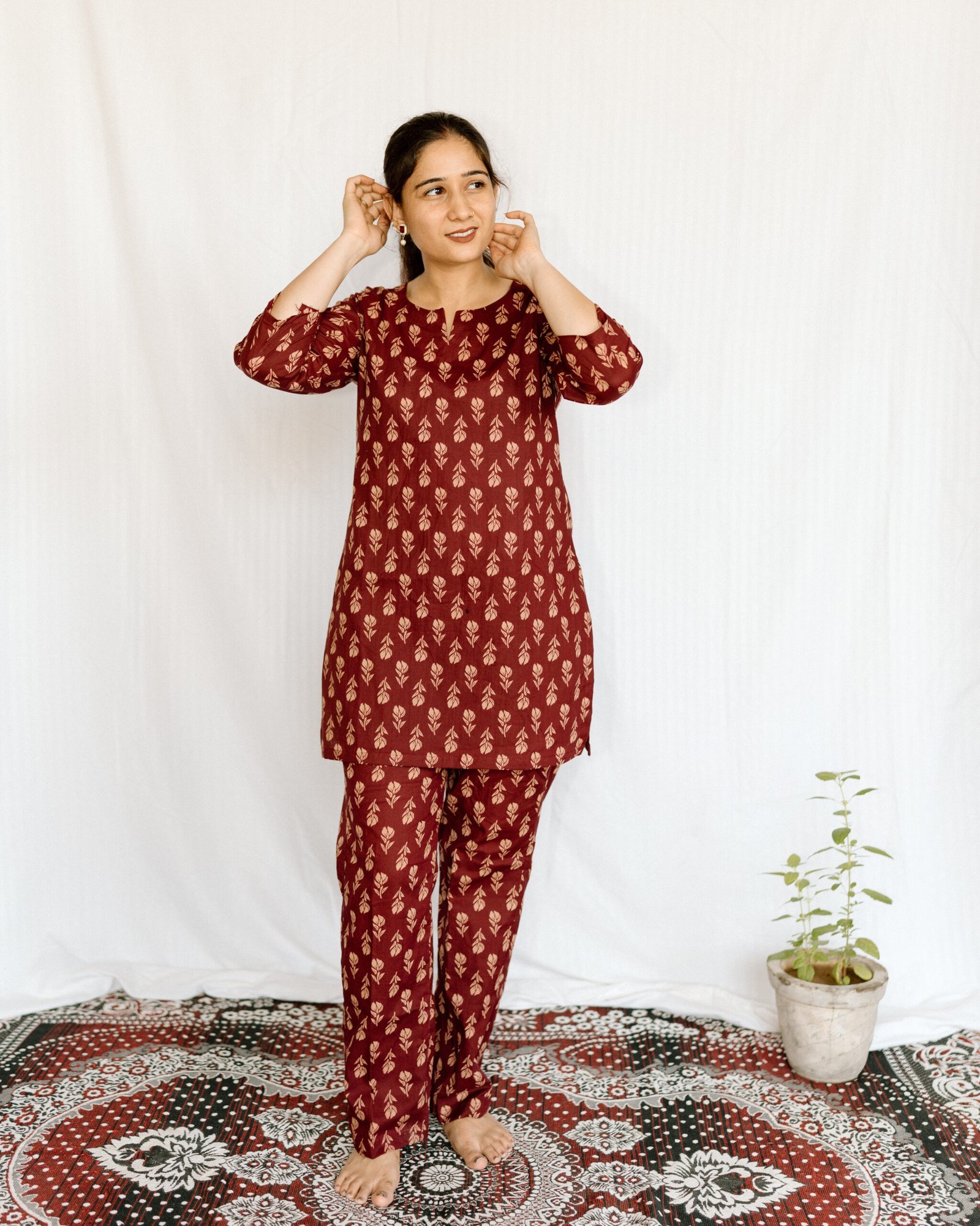 JAT02364-scaled-1.jpg Maroon & Beige Printed Cotton Co-Ord Set