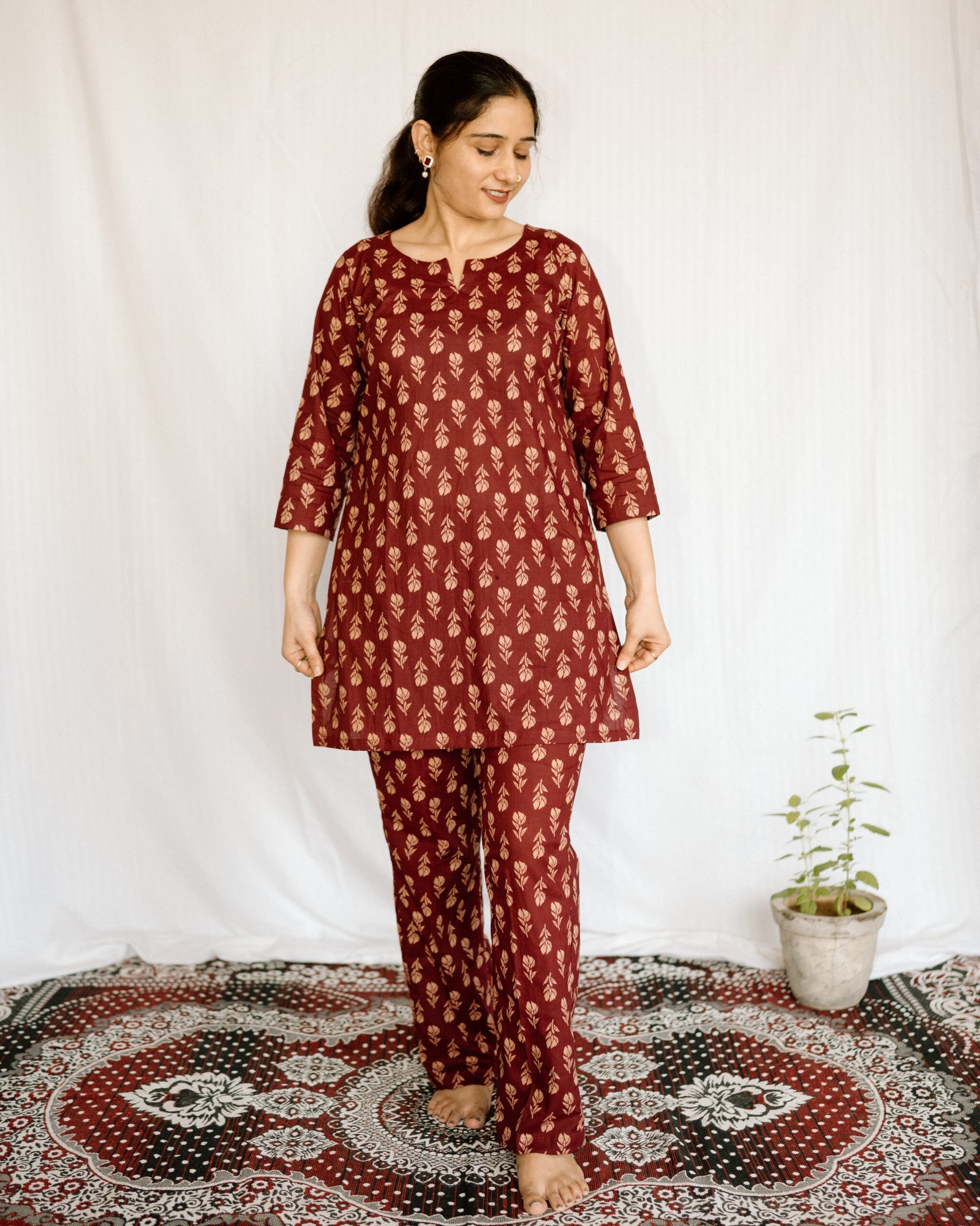 JAT02404-scaled-1.jpg Maroon & Beige Printed Cotton Co-Ord Set