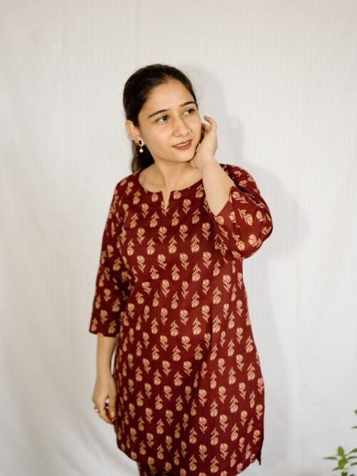 Maroon & Beige Printed Cotton Co-Ord Set