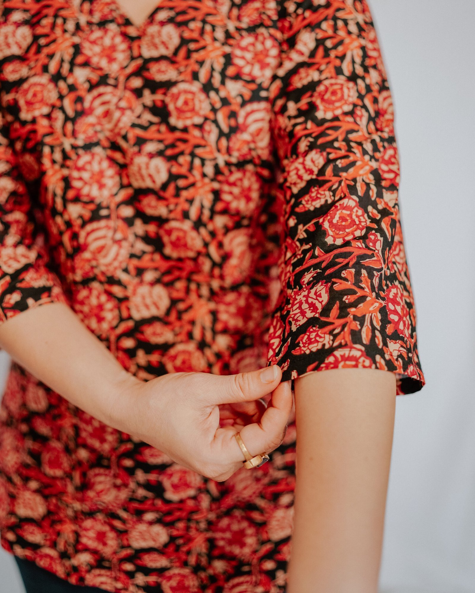 Black & Red Floral Printed Cotton Top